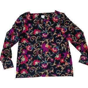 Chicos Blouse Womens Size Large Multicolor Floral Career Office Stretch Shirt